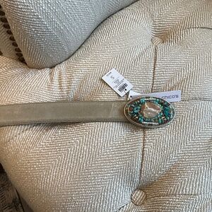 Suede tan belt. Turquoise buckle. New with tags. S. Stunning